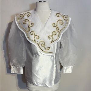 Braemar Petites White Blouse with Gold Embroidery size 6